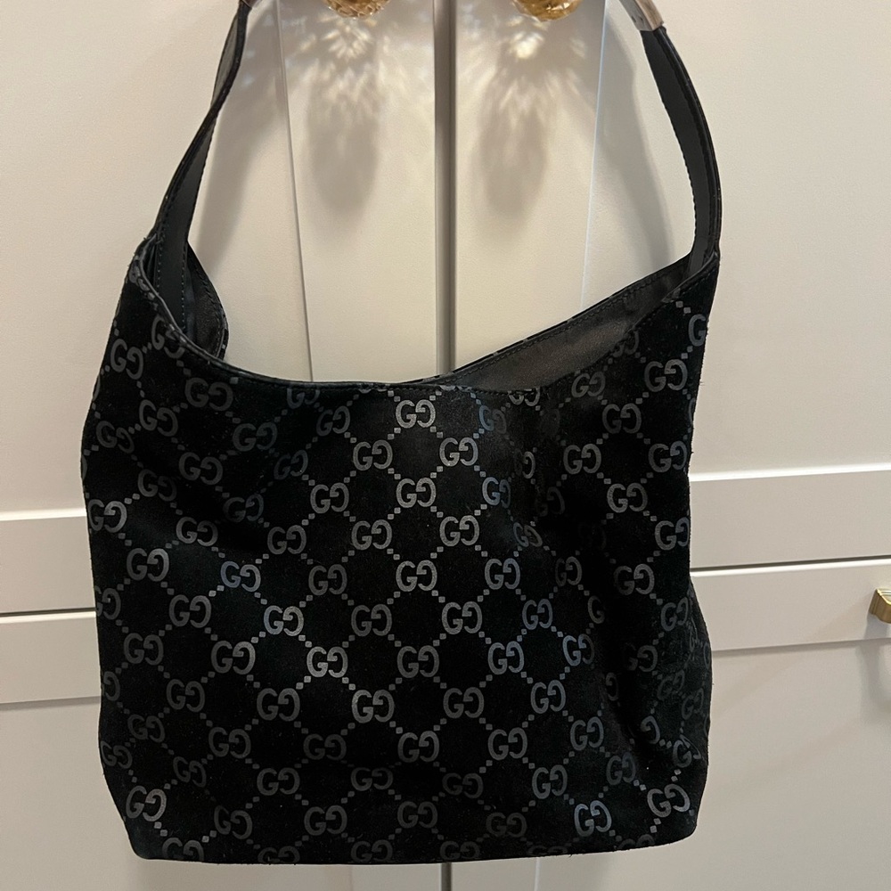 Gucci GG Black suede hobo